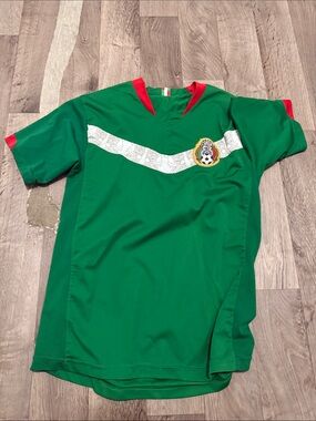 Green Kids Soccer Jersey with Red Collar and White Chevron
